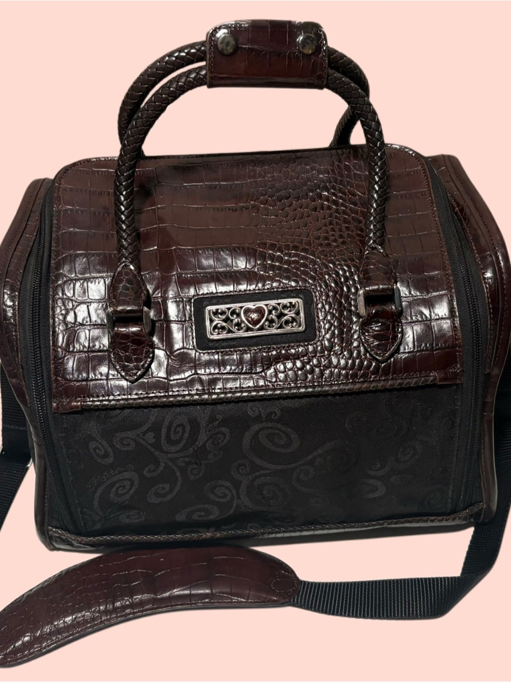 Vintage Brighton Weekender Luggage Travel Bag Blk/Brn MakeUp Bag